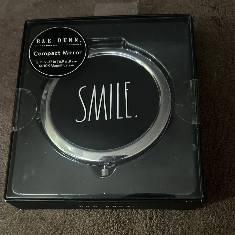 Rae Dunn Black and Silver 'Smile' Compact Mirror
